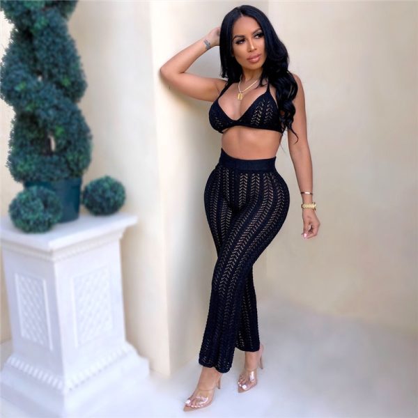Fishnet Knitted Bra Top & Pants Set - Image 3