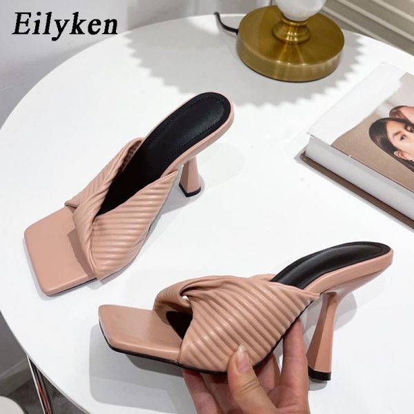 Pink High Heeled Pleated Sandals - Image 7