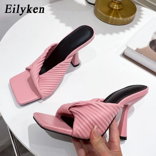 Pink High Heeled Pleated Sandals - Image 5
