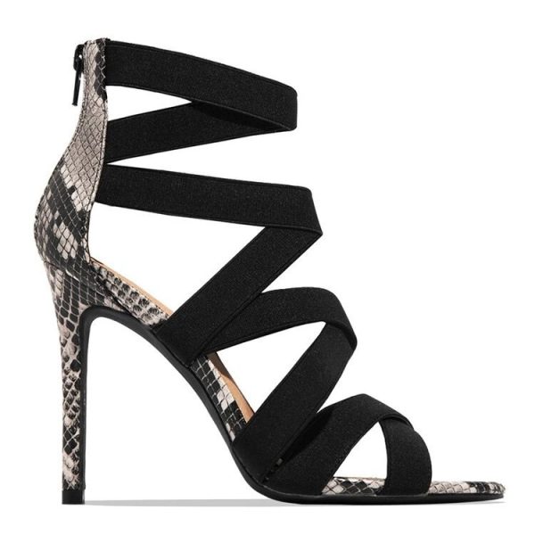 Black Bandage & Snake Print Heels - Image 3