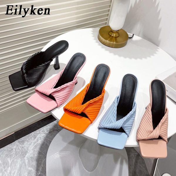 Pink High Heeled Pleated Sandals - Image 6