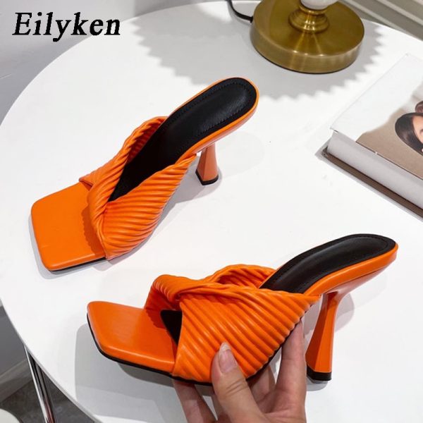 Pink High Heeled Pleated Sandals - Image 9