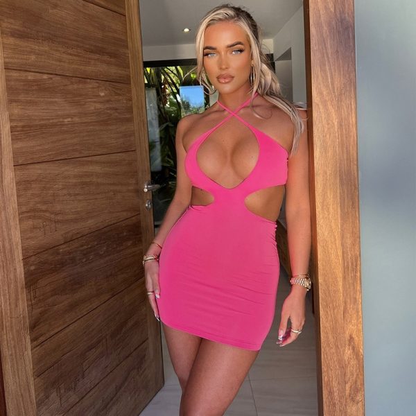 Cross Halter Cut Out Bodycon Mini Dress - Image 3