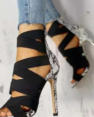 Black Bandage & Snake Print Heels