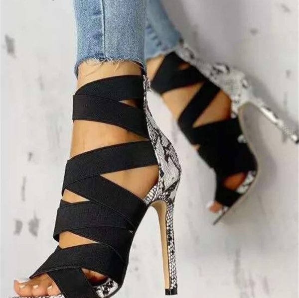 Black Bandage & Snake Print Heels