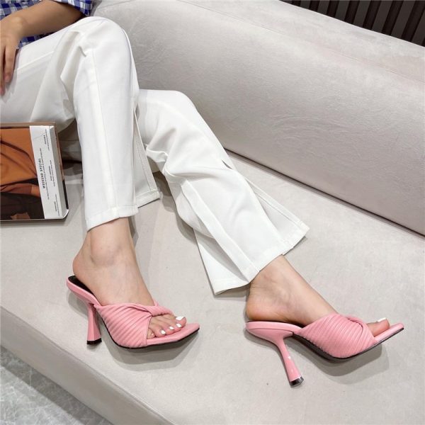 Pink High Heeled Pleated Sandals