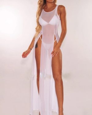 High Slit Mesh Maxi Dress