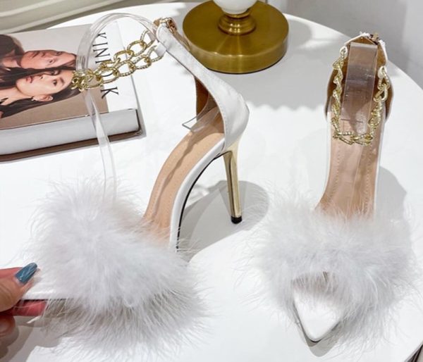 White Pointed Toe Feather Stilettos - Image 2
