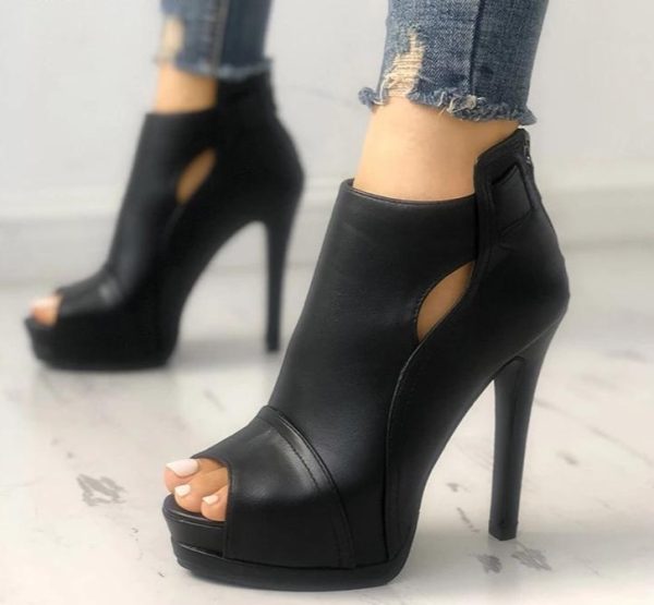 Black Peep Toe Ankle Heeled Boots