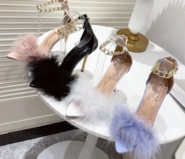 White Pointed Toe Feather Stilettos - Image 4