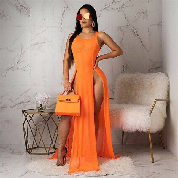 High Slit Mesh Maxi Dress - Image 4