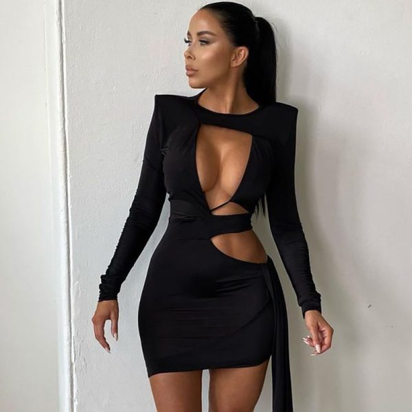 Long Sleeve Hollow Out Mini Dress