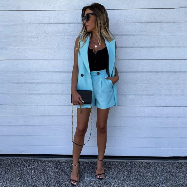 Two Piece Shorts & Sleeveless Blazer Set