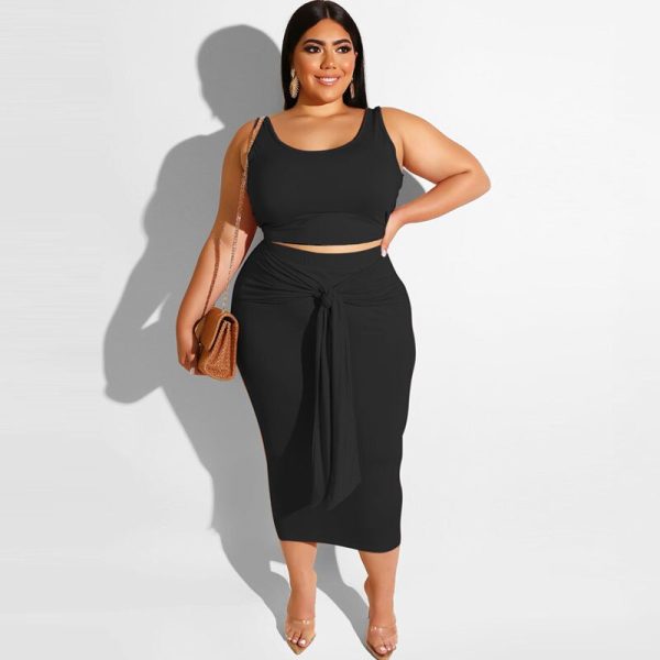 Black Midi Skirt And Crop Top Set