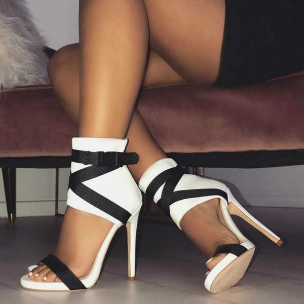 White Contrast Strap Stilettos