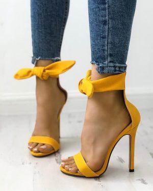 Yellow Bowknot Heel Sandals