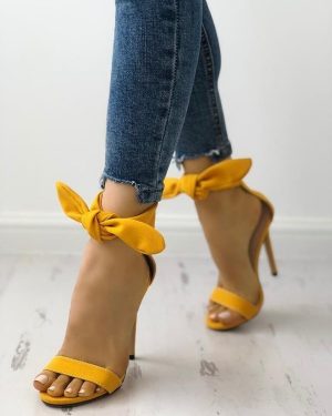 Yellow Bowknot Heel Sandals