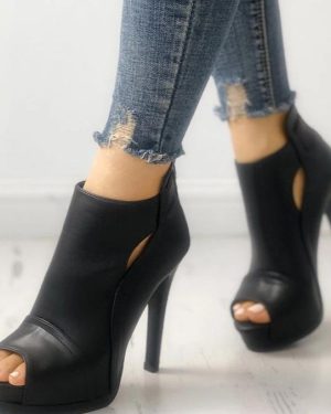 Black Peep Toe Ankle Heeled Boots