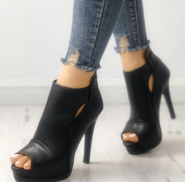 Black Peep Toe Ankle Heeled Boots - Image 2