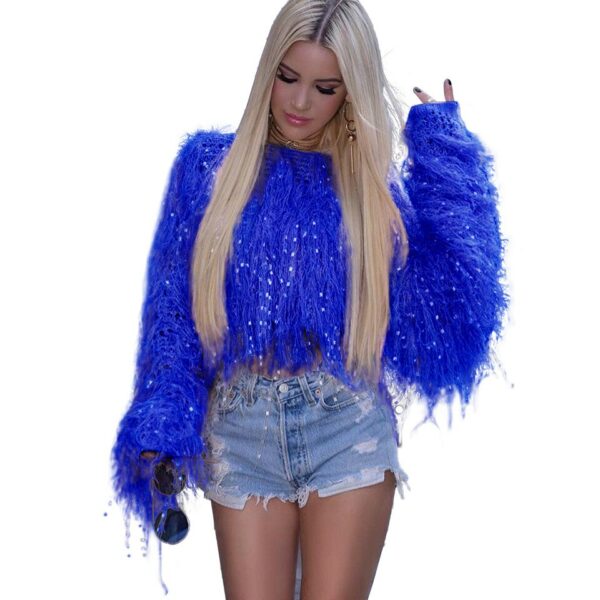 Red Fringe Crop Oversized Knitted Jumper - Image 3