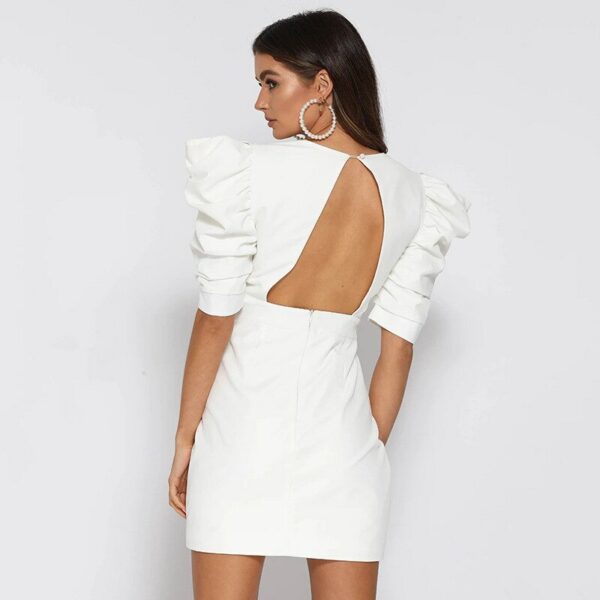 V-neck Puff Sleeve Backless Dress - Image 2