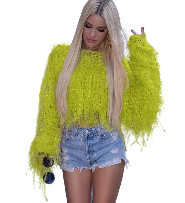 Red Fringe Crop Oversized Knitted Jumper - Image 4