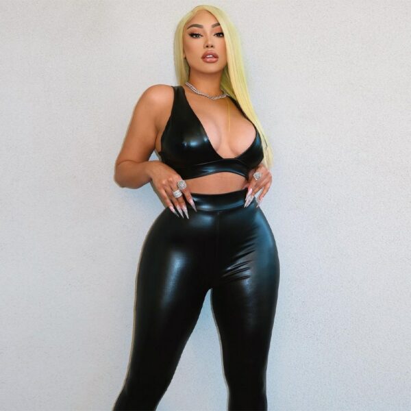 Faux Leather Crop Top & High Waist Leggings Set - Image 3