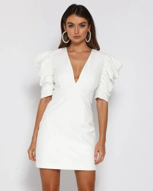 V-neck Puff Sleeve Backless Dress