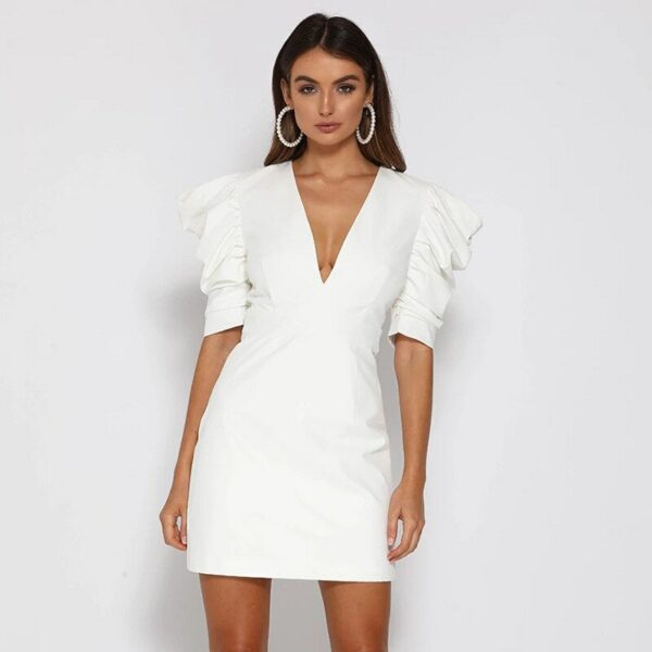 V-neck Puff Sleeve Backless Dress
