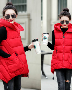 Red Sleeveless Hooded Gilet