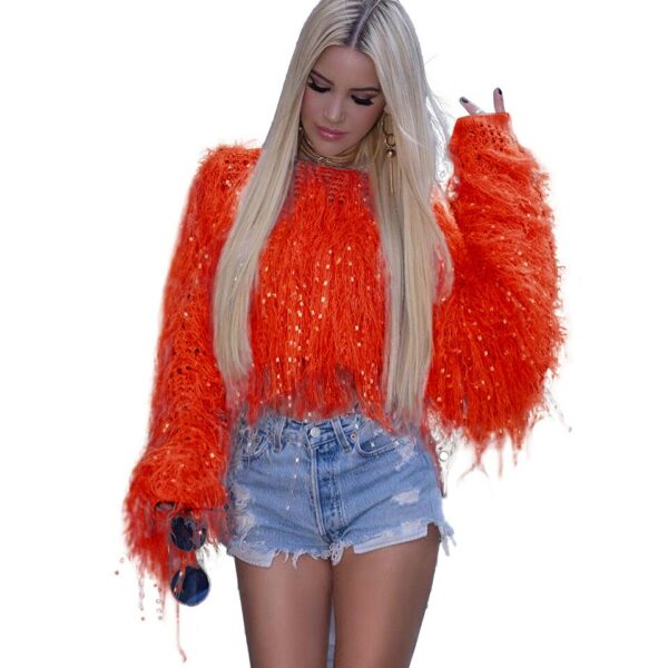 Fringe Crop Oversized Knitted Jumper - Image 4
