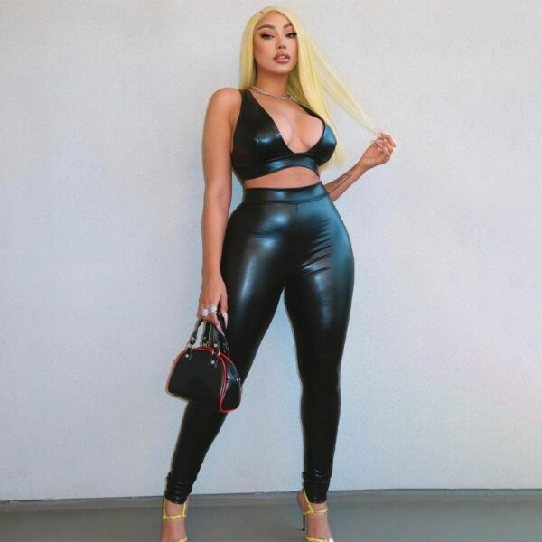Faux Leather Crop Top & High Waist Leggings Set