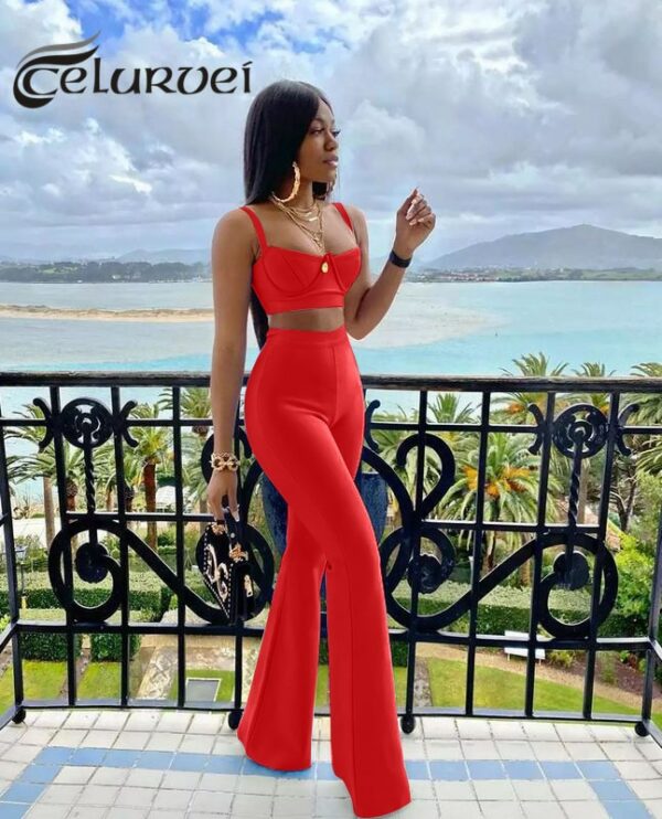 Fitted Crop Top And Trousers Set - Image 2