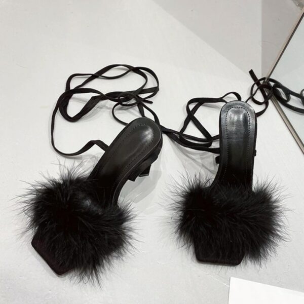Black Furry Cross-Tied Pumps - Image 2
