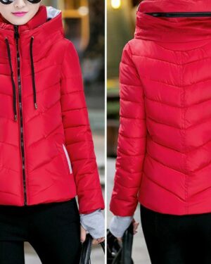 Red Parka Padded Panel No Hood Jacket