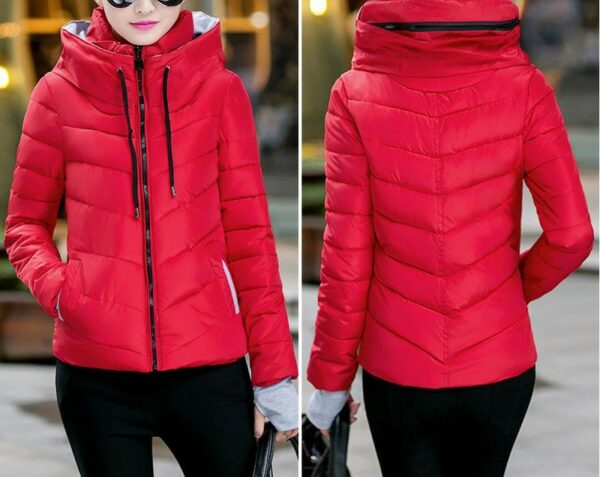 Red Parka Padded Panel No Hood Jacket