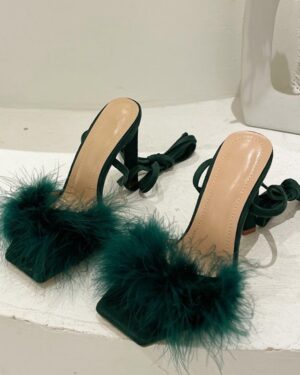 Green Furry Cross-Tied Pumps