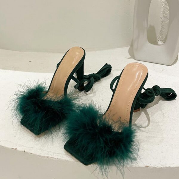 Green Furry Cross-Tied Pumps - Image 2