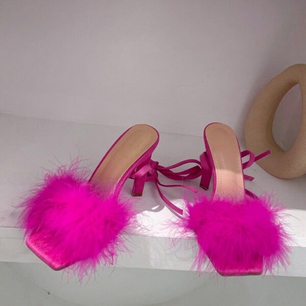 Mei Red Furry Cross-Tied Pumps - Image 2