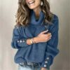 Black Turtleneck With Buttons On Sleeve Sweater - Image 3