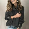 Black Turtleneck With Buttons On Sleeve Sweater