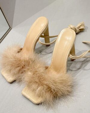 Apricot Furry Cross-Tied Pumps