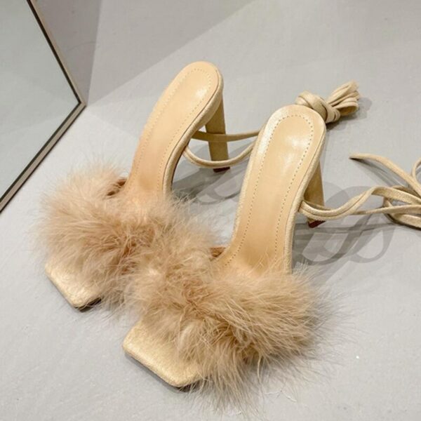 Apricot Furry Cross-Tied Pumps - Image 2