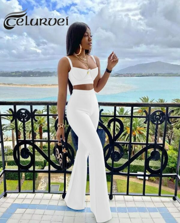 Fitted Crop Top And Trousers Set - Image 3