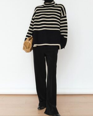 Black Striped Turtleneck Jumper