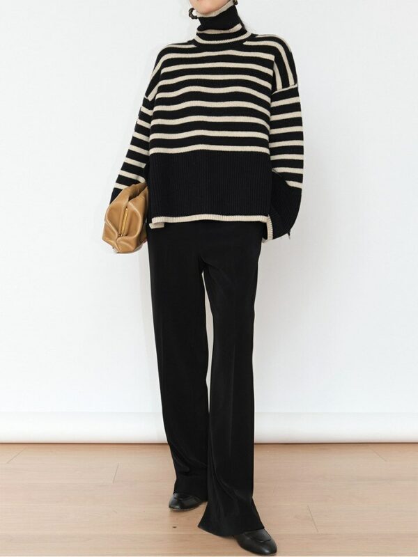 Black Striped Turtleneck Jumper
