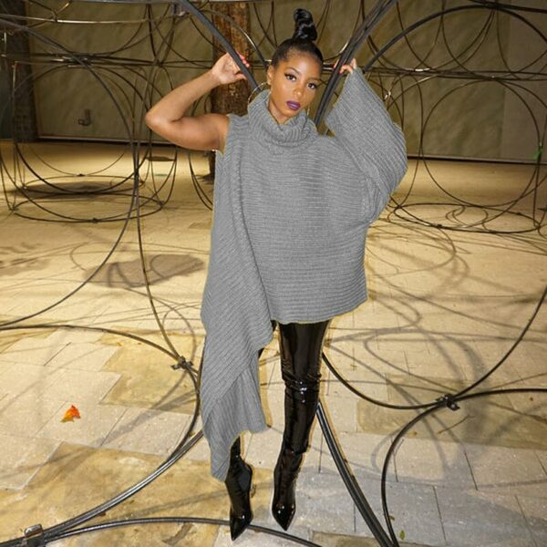 Grey One Long Sleeve Asymmetrical Turtleneck Jumper