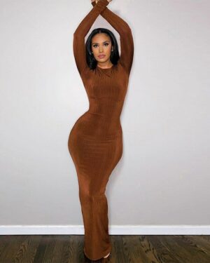 Knitted Long Sleeve Bodycon Maxi Dress