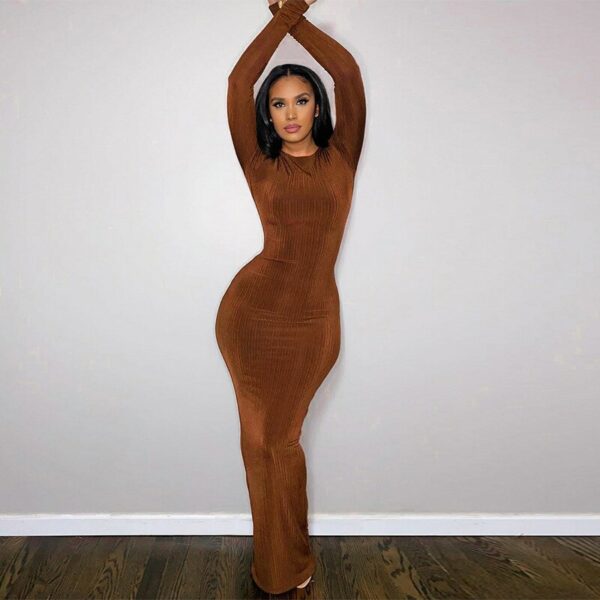 Pink Knitted Long Sleeve Bodycon Maxi Dress - Image 3