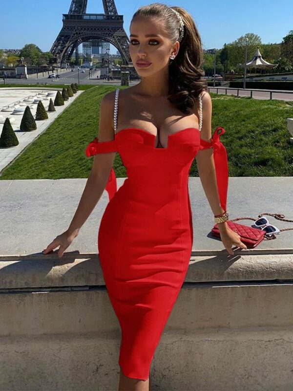 Pearl Strap Plunge Party Dress - Image 6